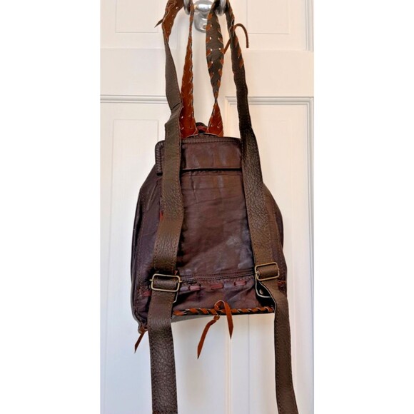Vintage Hippie Boho Vegan Leather Backpack Banjara Embroidered Mirror Unique! - Picture 14 of 15